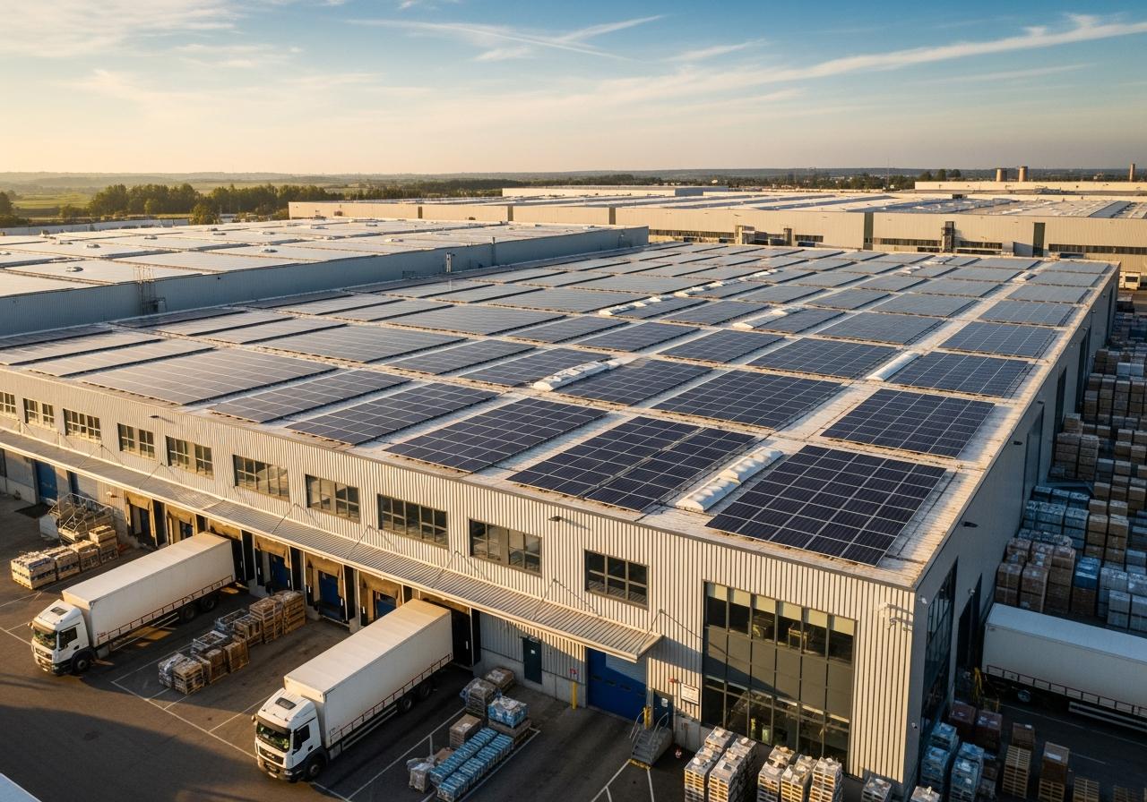 Instalación industrial con energía solar como parte de acciones para reducir emisiones de alcance 3 en la cadena de valor.