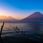 Lake Atitlan in Guatemala at sunrise.